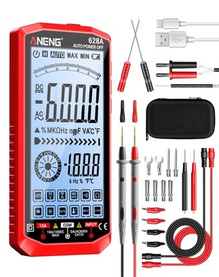 ANENG Multimeter,Digital Voltmeter Tester,TRMS 6000 Counts Rechargeable Red 