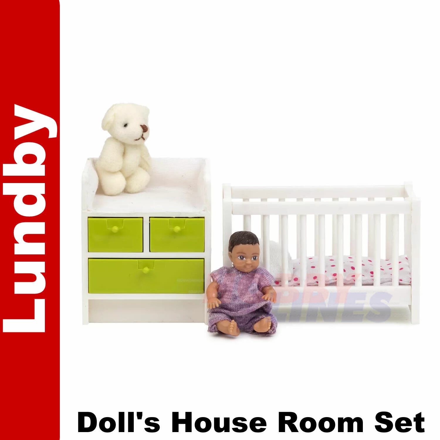 Lundby NURSERY SET Cot & Changing Unit Doll's House 1:18th scale  Sweden