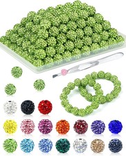 120PCS Rhinestone Beads for Jewelry Making, 10Mm Light Green Shiny round Sparkl1