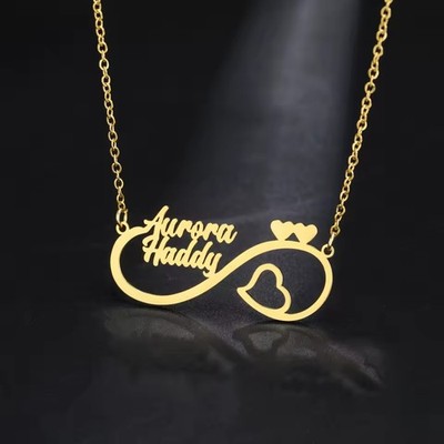 Customized Double Name Pendant Necklace Jewelry Hearts Personalized Gold Silver