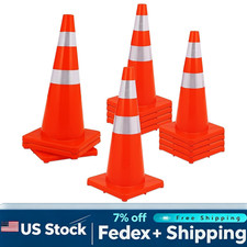 28" Traffic Cones 12 Pack PVC Reflective Collar Black Base Safety Cone Orange