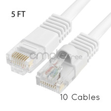 10x 5FT CAT5e Cable Ethernet Lan Network CAT5 RJ45 Patch Cord Internet White NEW