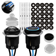 2-Pack 19Mm Blue LED Latching Push Button Switch, 12V-24V Wide Voltage 20A IP67