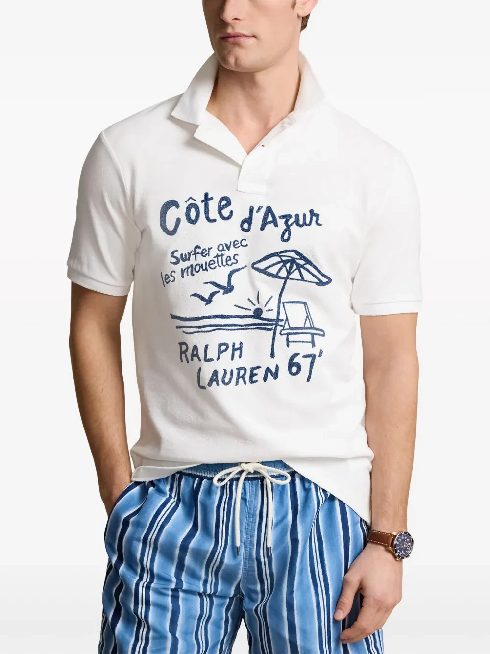 POLO RALPH LAUREN Classic Fit Côte d'Azur-Print Oxford White Polo Shirt Mens XL* image 3