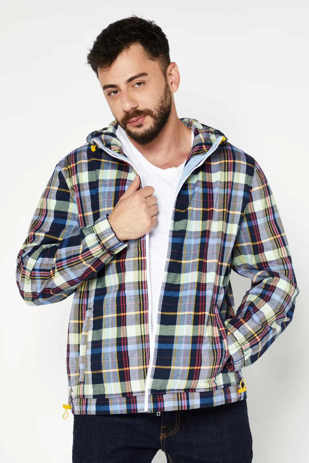 Мужская толстовка в клетку с капюшоном и длинными рукавами Club Room темно-синий гребень средний 9990₽