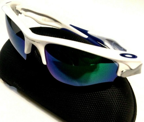 RARE OAKLEY FAST JACKET SUNGLASSES White Frames Blue Icons Blue Iridium Lenses - Picture 3 of 7