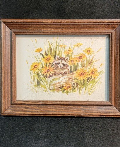 Vintage Holzrahmen Baby Waschbär & Rehkitz geschwärzte Susan Blumen Kinderzimmer Dekor Outdoor - Bild 2 von 12