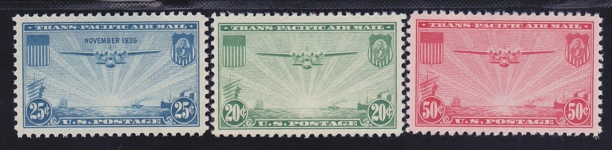 US C20-22 MNH OG 1935-37 MNH China Clipper over Pacific Set