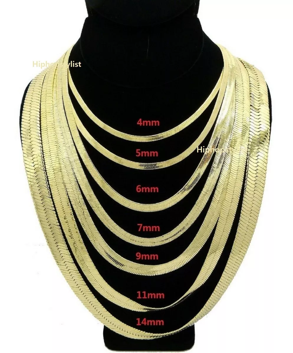 Men Herringbone Chain 14K Gold Finish 4mm to 14mm 16