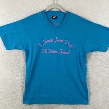 VTG Screen Stars Best T Shirt Blue Pink XL Made USA St Francis Xavier Parish SS