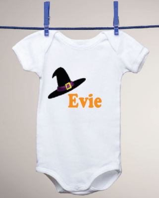 PERSONALISIERTER BABY WESTE BODY, UNISEX, BELIEBIGER NAME, HALLOWEEN HEXENHUT