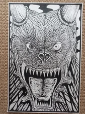 Pen & Ink  original Monster Face Teeth & Horns Comic Art Style Horror fantasy