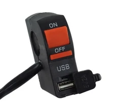 7/8" Universal Motorcycle Handlebar Mount Switch ON OFF Button With USB Charger