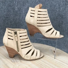Crown Vintage Heels Womens 8.5 M Acme Gladiator Beige Faux Leather Back Zipper