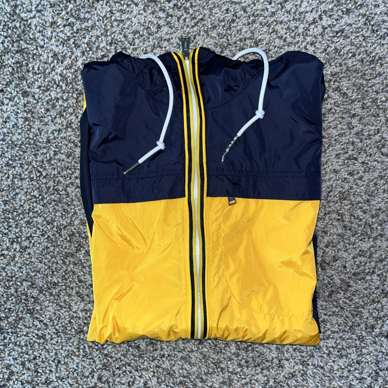 POLO RALPH LAUREN WINDBREAKER JACKET -M- NAVY BLUE YELLOW PONY NYLON HOODIE