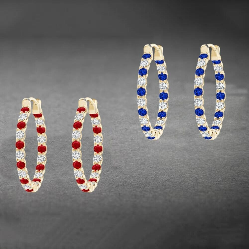 Women Hoop Huggie CZ Earrings S Dangle 2pcs Set Ear Hinged Silver Gold Hoops Set