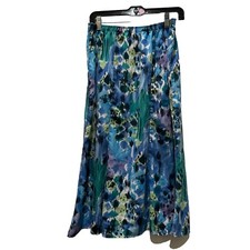 Nikki Womens Midi Skirt Sz M Blue Color Splash Boho Retro Prairie Pheasant Hip