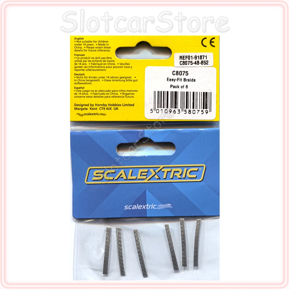 Scalextric C8075 Schleifer (6 Stück) Easy-Fit Braids Litze 1:32 Superslot