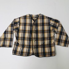 VTG 60s 70s Boys Long-Sleeve Button Down Plaid Blazer Jacket Brown Gold Blue