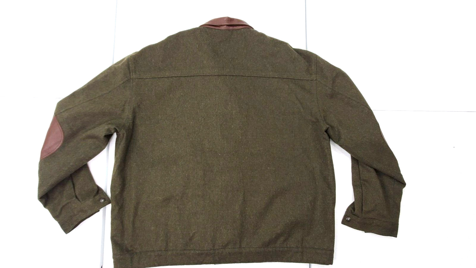 Vintage Paul Stuart No Size Green Wool/Leather Collar/Elbow Patch Bomber Jacket