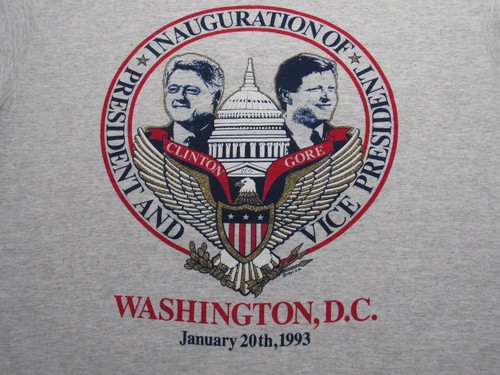 Vtg 1993 CLINTON GORE Gold Glitter Print T-SHIRT Mens XL President Inauguration - Picture 2 of 12