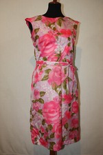 Vtg Malia Hawaii Sz L Belted Polyester Sundress Pink Floral Sleeveless Lined