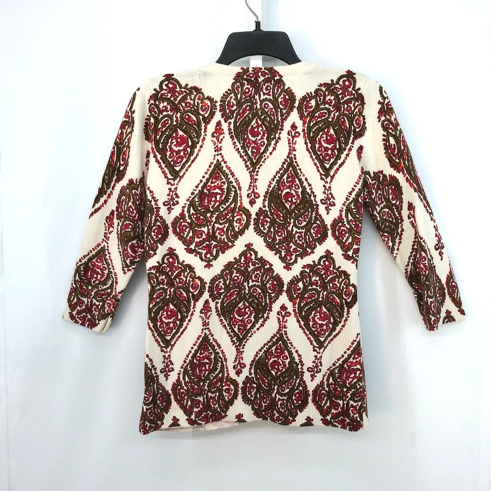 Женский свитер Merona размер M кремовый с полным принтом рукав 3/4 кардиган на пуговицах - Изображение 3 из 4