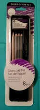 🔥 CHARCOAL 7 piece Daler Rowney Simply Tin Set Pencils Drawing Sketching