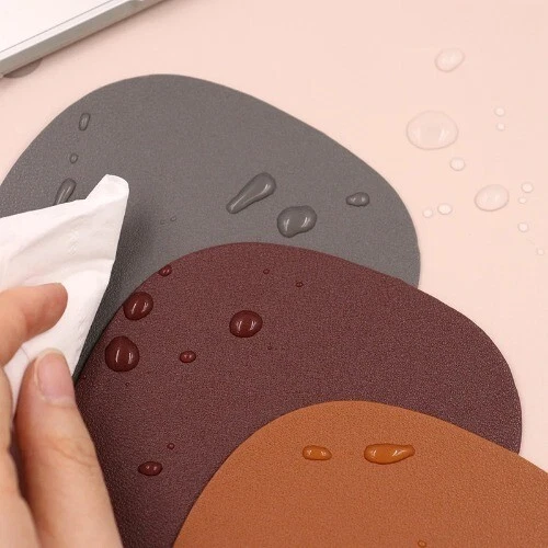 Faux Leather Placemats Set Round for Dinner Table Mats Heat Resistant Coffee Mat - Image 3 of 4