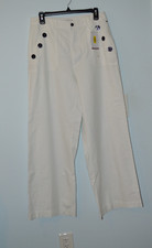 Tommy Hilfiger White Wide Leg Pants Women's 10 Nautical Navy Buttons NWT