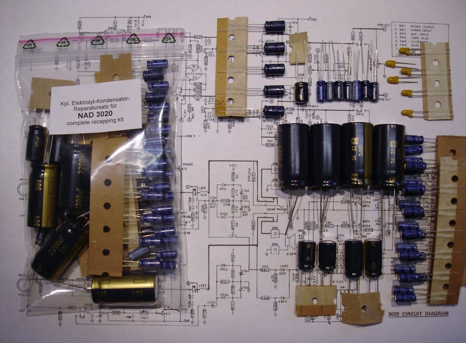 NAD 3020 Elektrolyt-Kondensator-Elko-Set Qualität wählbar recap repair complete