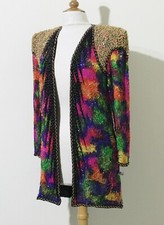JASDEE Vintage Jacket 32"Length HandWork Bead Sequins Hand Print On Silk 3049L