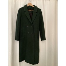 Monki Green Long Wool Winter Coat Jacket Pockets Double Breasted Xxs Cn 160/76a
