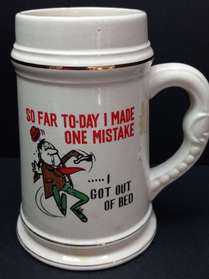 A genuine vintage novelty ceramic beer stein — the kind of kitschy barware that earns a permanent spot on the shelf.