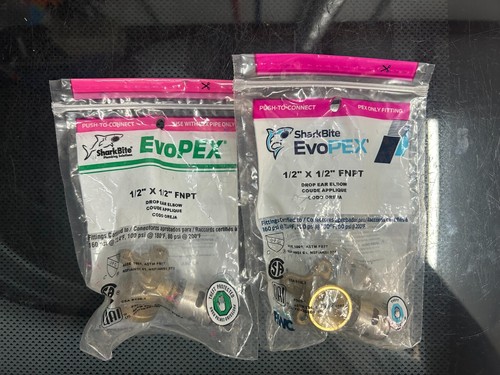 2-pack lot SharkBite K334A EvoPEX Plastic Drop Ear Elbow 1/2" x 1/2" FPT Fitting