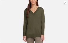 Matty M Women's V Neck Sweater with Side Slits (Olive, Medium) NWT