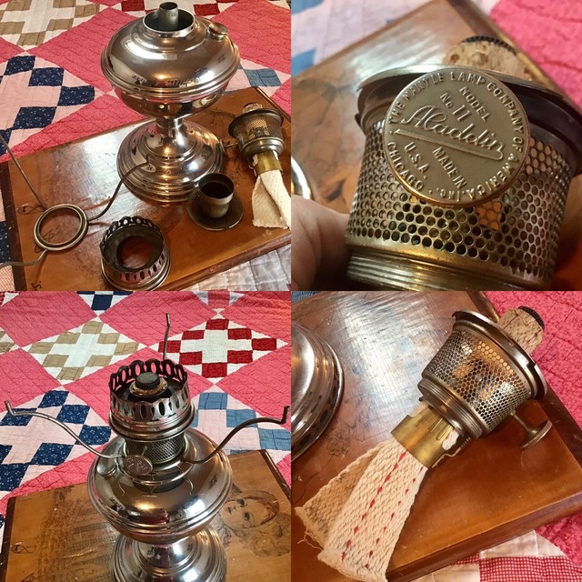 Antique Aladdin Model 11 Nickel Kerosene Oil Lamp with Shade Holder