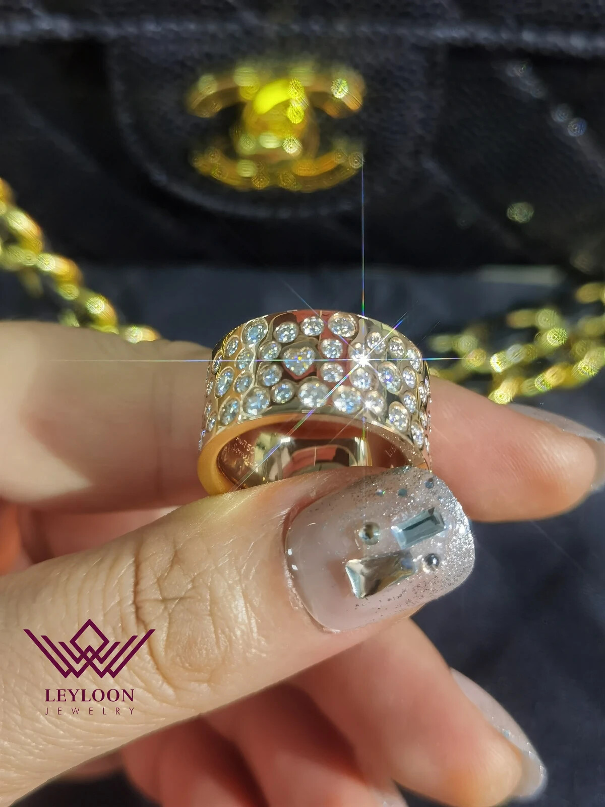 12mm Heart & Round Cut D Color 18K Rose Gold Moissanite Eternity Band