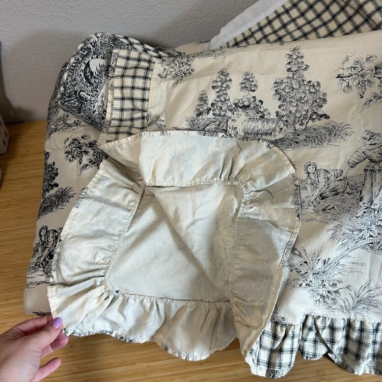 Juego de edredón reversible Waverly Garden Room Twin French Country Toile 4 piezas negro Foto 4 de 4