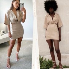 Zara Linen Blend Cut Out Mini Dress 9479/077 S 2 4