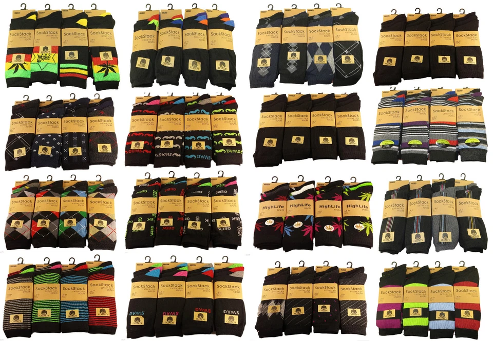 6 Pairs Of Men's Designer Socks, Cotton Rich Designs by SockStack, Size 6-11