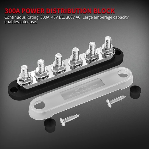 300A Bus Bar 12V Marine 12V Power Distribution Block with Cover 6 X 3/8" (M10) T - Picture 4 of 6