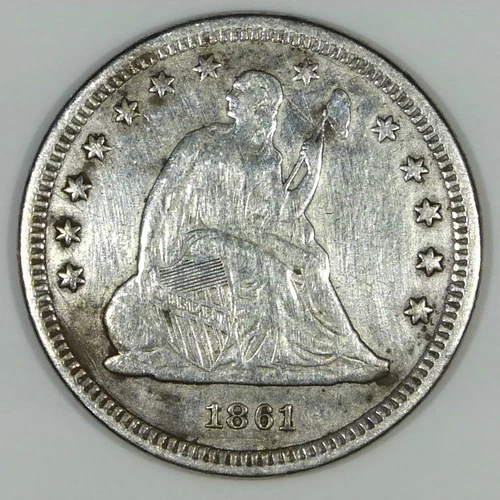 1861 Seated Liberty Quarter 25c US 90% Silver Coin XF DETAILS Z420
