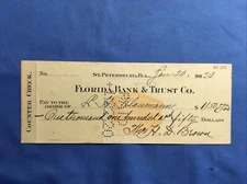 U.S: USED COUNTER CHECK 1920 FLORIDA BANK & TRUST CO. - ST. PETERSBURG FL