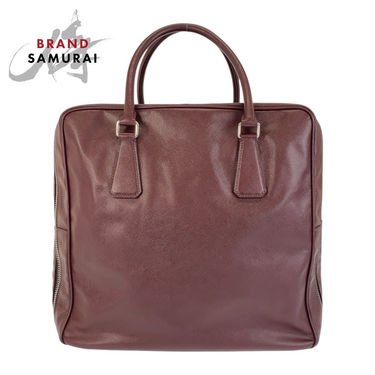 Prada Saffiano Wine Red Leather Boston Bag with Silver Hardware 411162