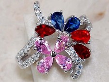 3CT Treated Pink Sapphire & Garnet 925 Sterling Silver Ring Jewelry Sz 7 MK1-6