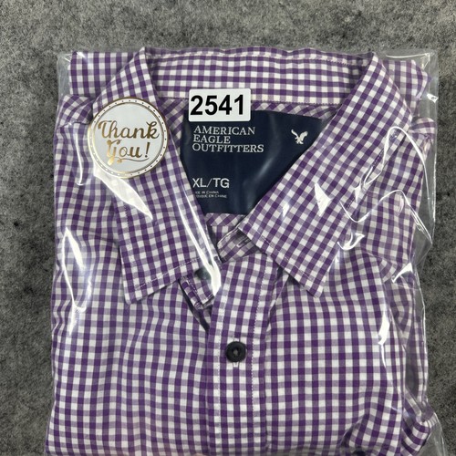 Abercrombie & Fitch Sukienka Koszula Męska Fioletowa XL Gingham Krata Button Down - Zdjęcie 9 z 9