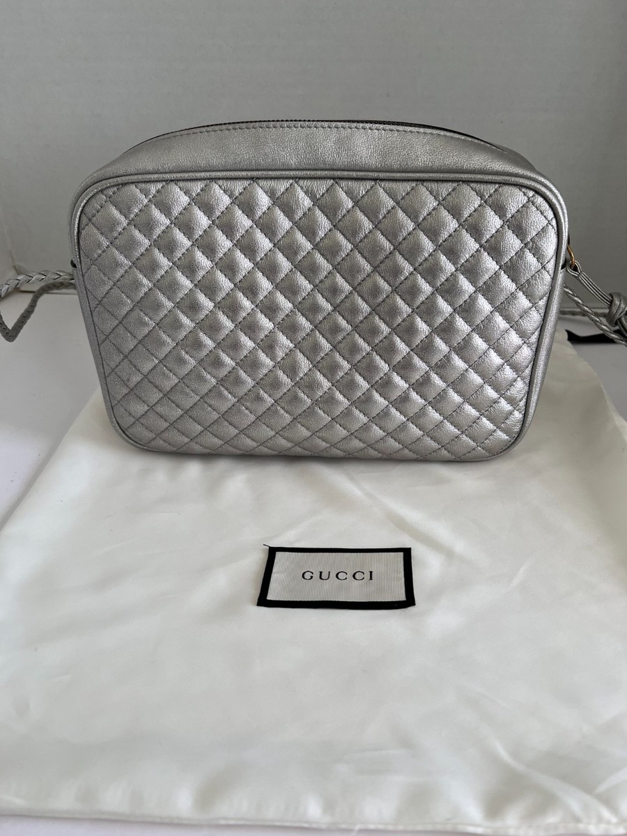 Authentic Gucci Trapuntata Quilted Silver Metallic Leather