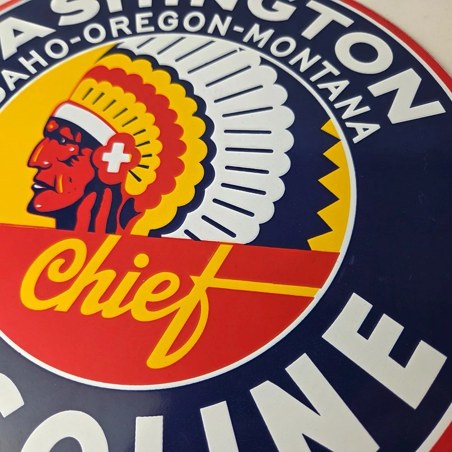 Vintage Washington Gasoline Sign - Indian Chief Gas Porcelain Service Pump Sign - Image 3 of 4