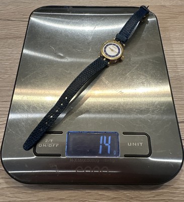 Gucci Uhr Vintage vergoldet und Email rot und blau